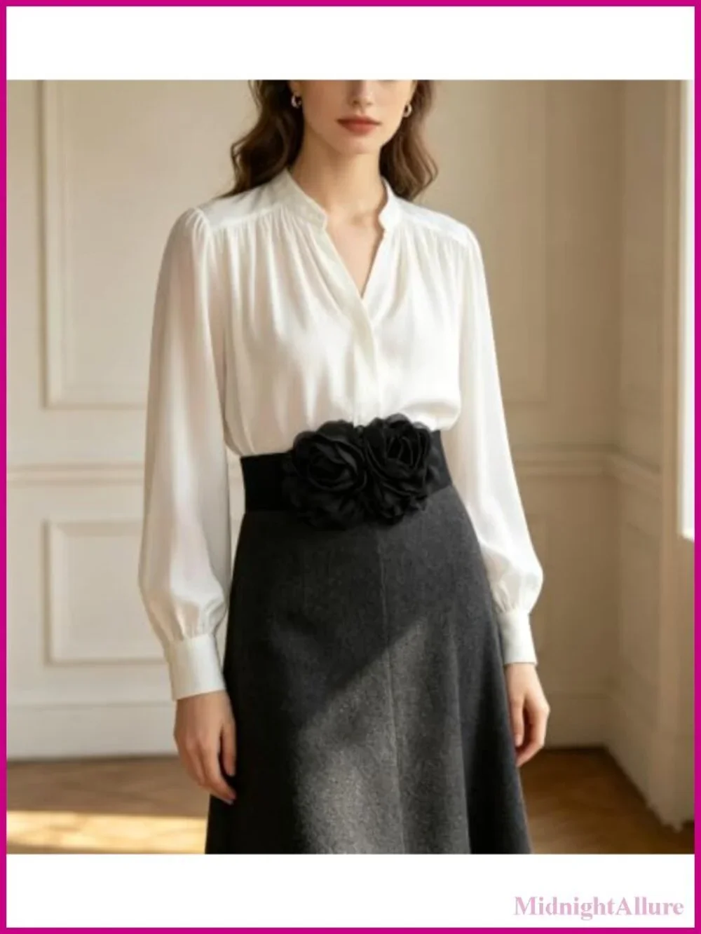 Women's Elastic Waist Belt Floral Decor Stretch Band for Dress Coat S/M